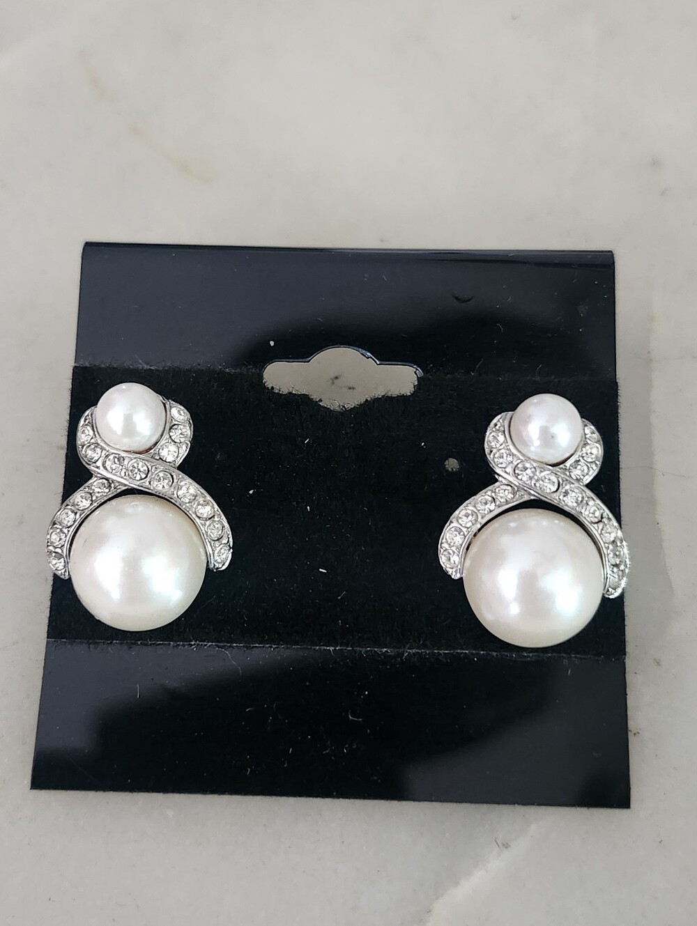 MARVELLA White Faux Pearl and Crystal Loop Stud Earrings